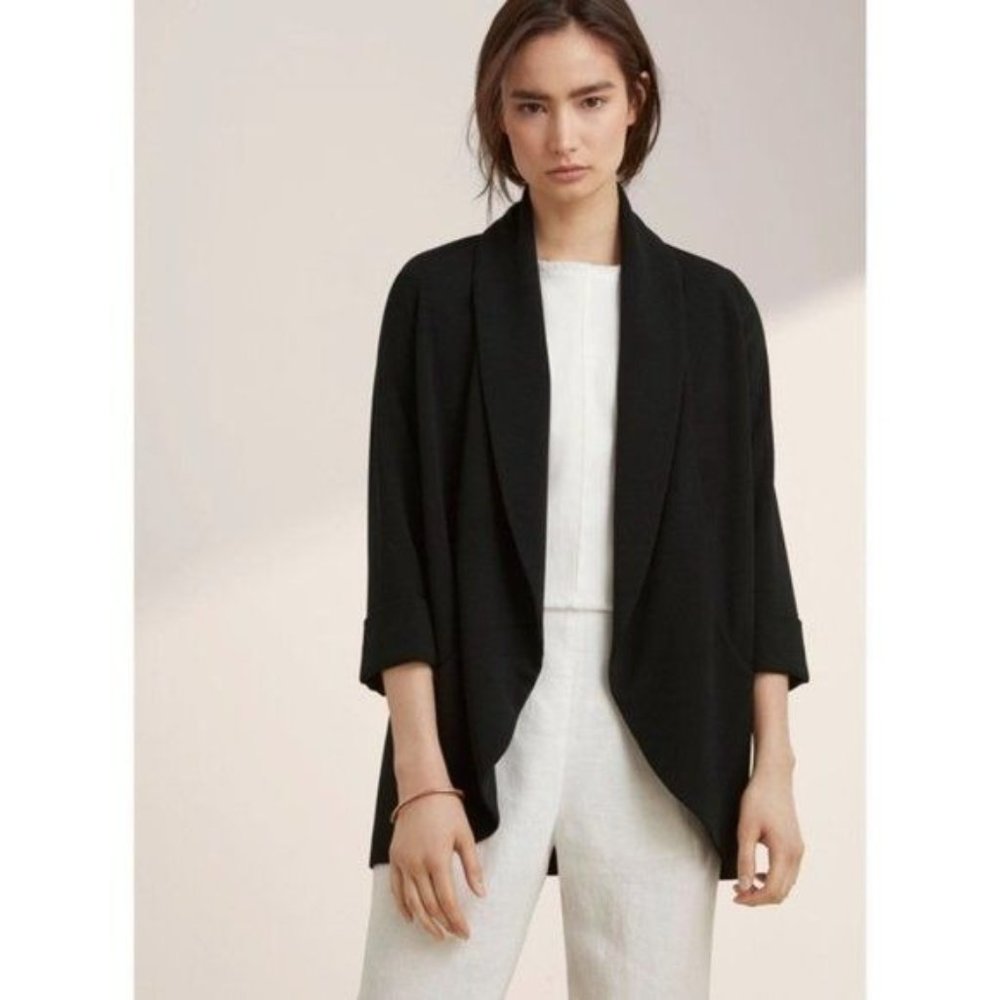 Aritzia Wilfred Chevalier Blazer Jacket Quarter Sleeve Open Front Cardigan Black - Picture 2 of 8